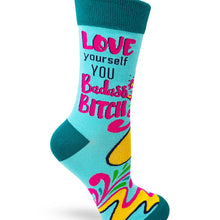 Load image into Gallery viewer, Love Yourself You Badass Bitch Ladies&#39; Novelty Crew Socks
