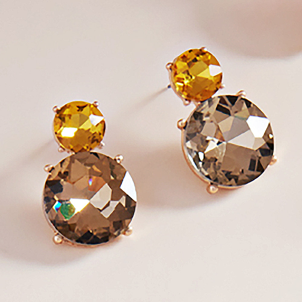 Double Round Crystal Stone Earrings