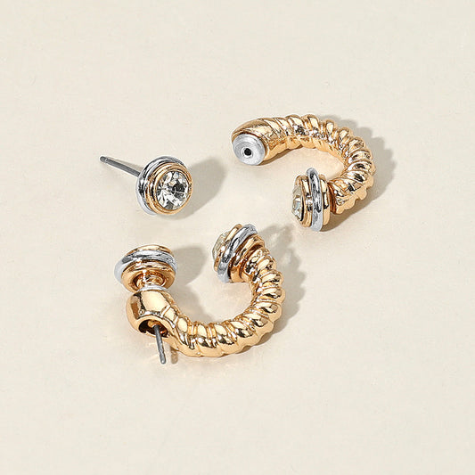 Pearl Tip Two Tone Twisted Metal Ear Jacket Earrings