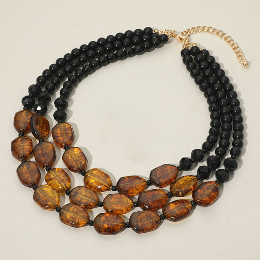 Resin Pebble Beaded Triple Layered Statement Necklace