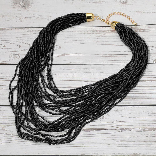 Seed Beaded Multi Layered Strand Necklace