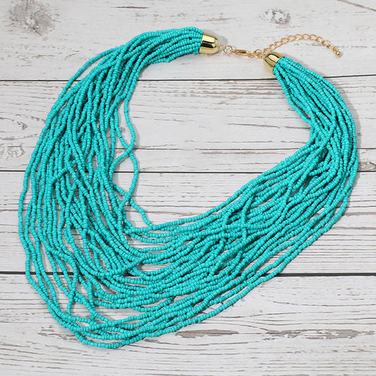 Seed Beaded Multi Layered Strand Necklace