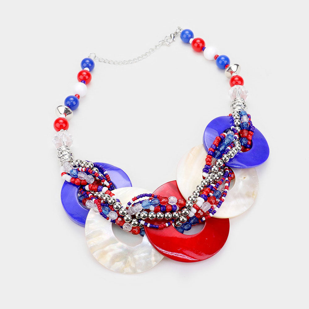 American USA Flag Marbled Round Link Necklace