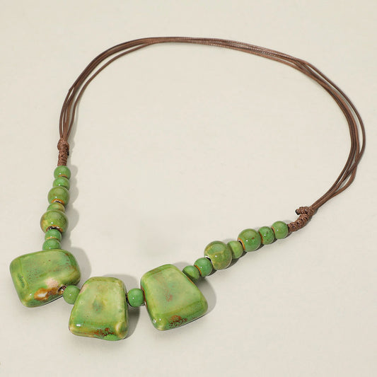 Boho Resin Pebble Beaded Adjustable Cord Necklace