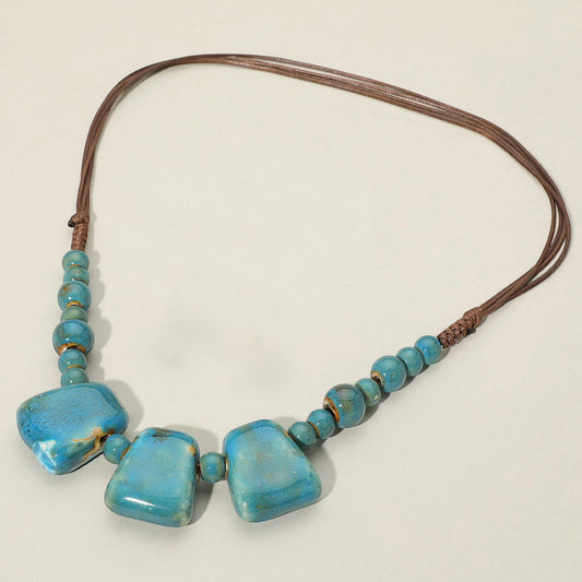 Boho Resin Pebble Beaded Adjustable Cord Necklace
