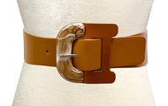 Half Acetate Metal D Buckle Accented Elastic Belt