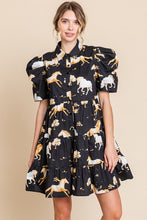 Load image into Gallery viewer, Horse Print Button-up Tiered Dress
