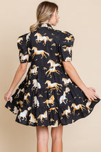 Load image into Gallery viewer, Horse Print Button-up Tiered Dress
