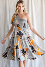 Load image into Gallery viewer, Print Satin One Shoulder Smocked Dress
