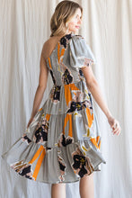 Load image into Gallery viewer, Print Satin One Shoulder Smocked Dress
