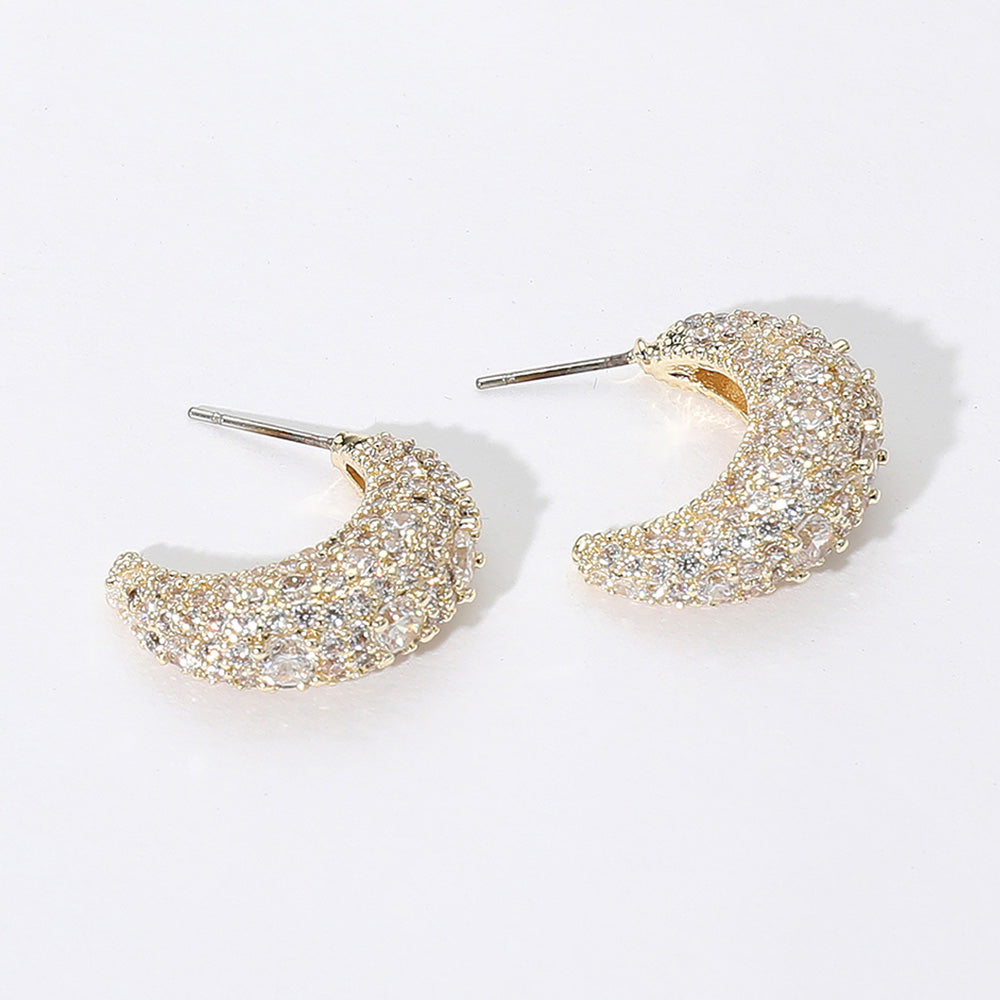 14K Gold Plated CZ Stone Paved Hoop Earrings