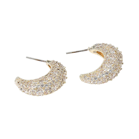 14K Gold Plated CZ Stone Paved Hoop Earrings