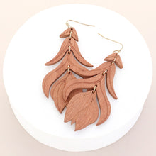 Load image into Gallery viewer, Wood Flower Leaf Link Dropdown Earrings
