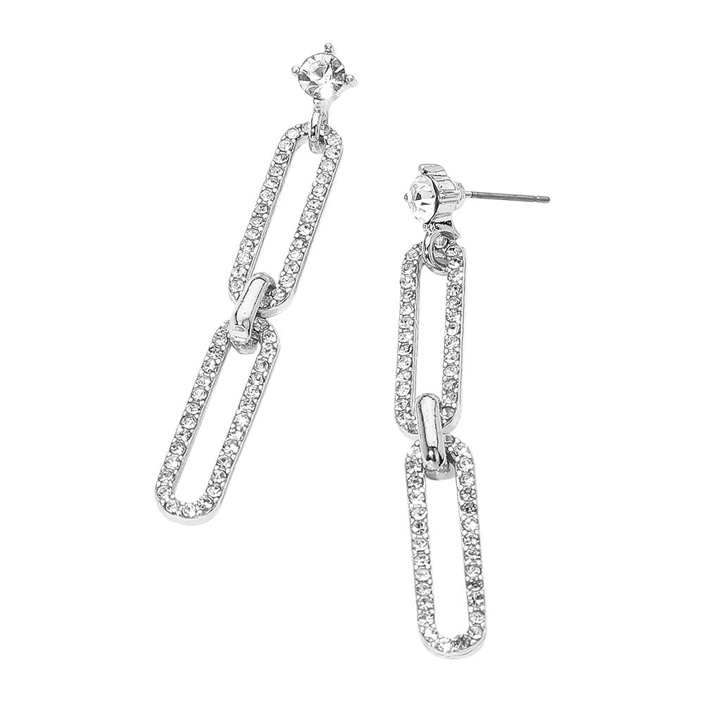 Rhinestone Paved Chain Link Drop Earrings
