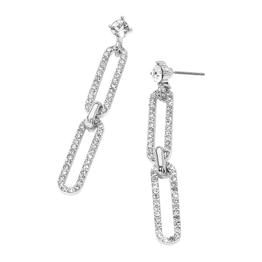 Rhinestone Paved Chain Link Drop Earrings