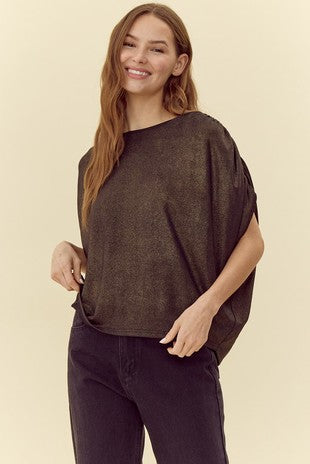 Glossy Draped Sleeves Top