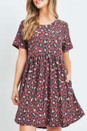 SHORT SLEEVES ON SEAM POCKET LEOPARD DRESS