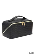 WOVEN VEGAN LEATHER COSMETIC MAKEUP TRAVEL BAG