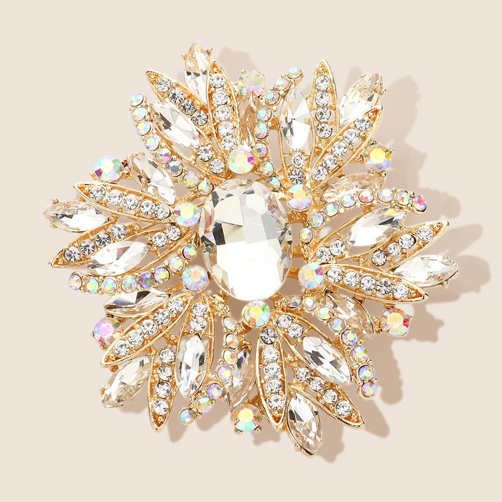 Glass Crystal Flower Brooch / Pendant