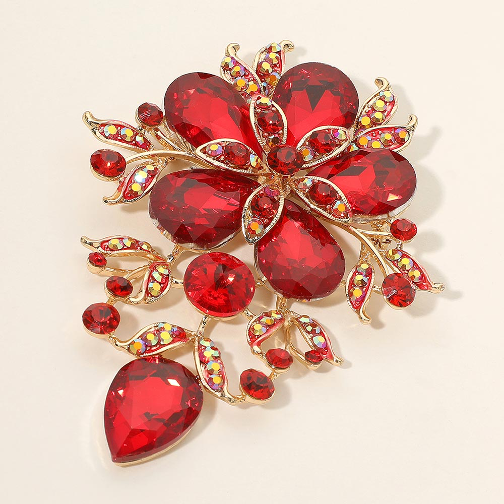 Flower Glass Stone Cluster Pin Brooch