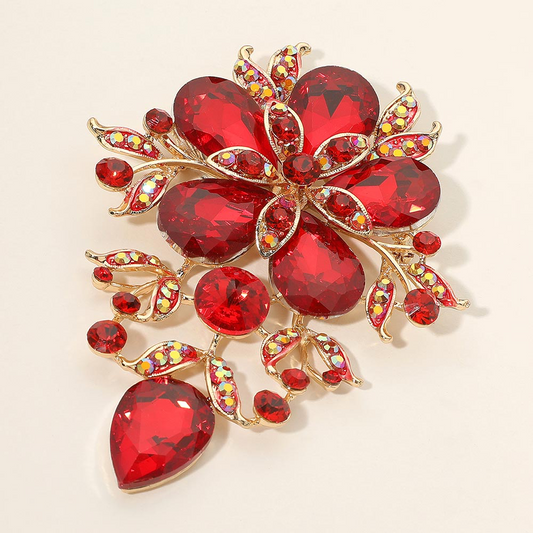 Flower Glass Stone Cluster Pin Brooch