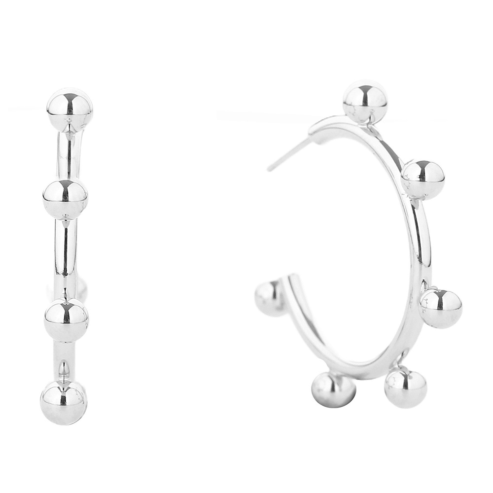White Gold Dipped Ball Around Hoop Earrings