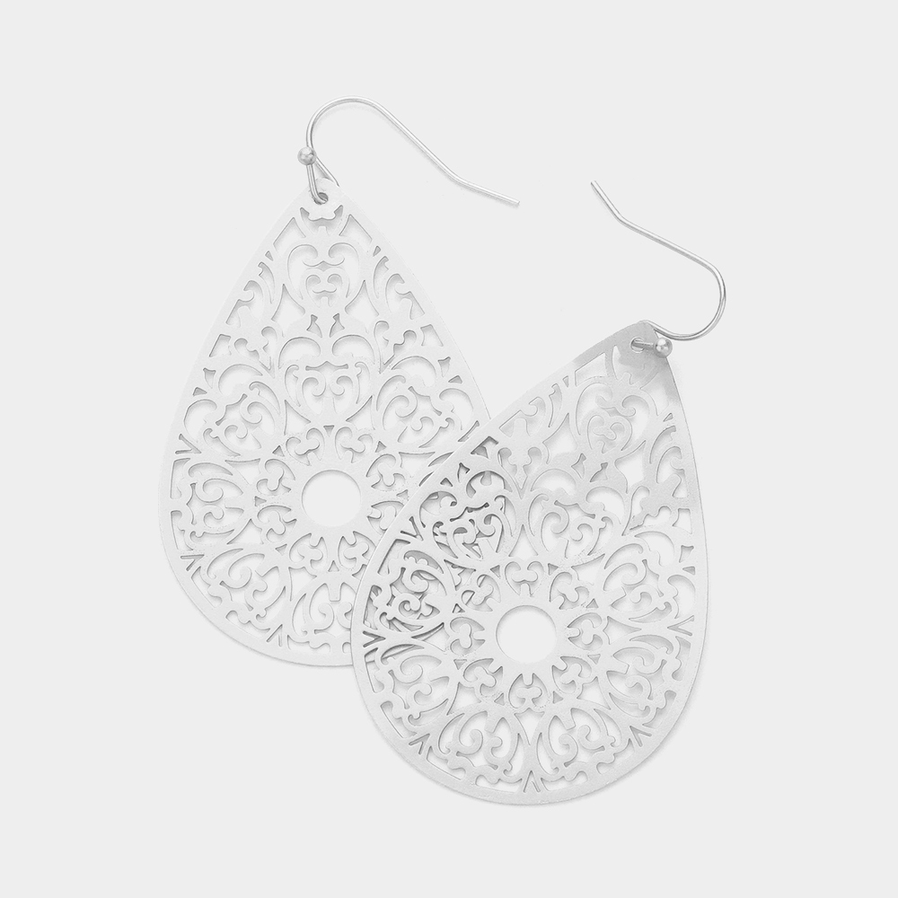 Filigree Brass Metal Teardrop Dangle Earrings