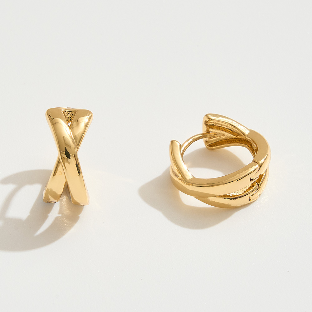 White Gold Dipped Crisscross Huggie Hoop Earrings