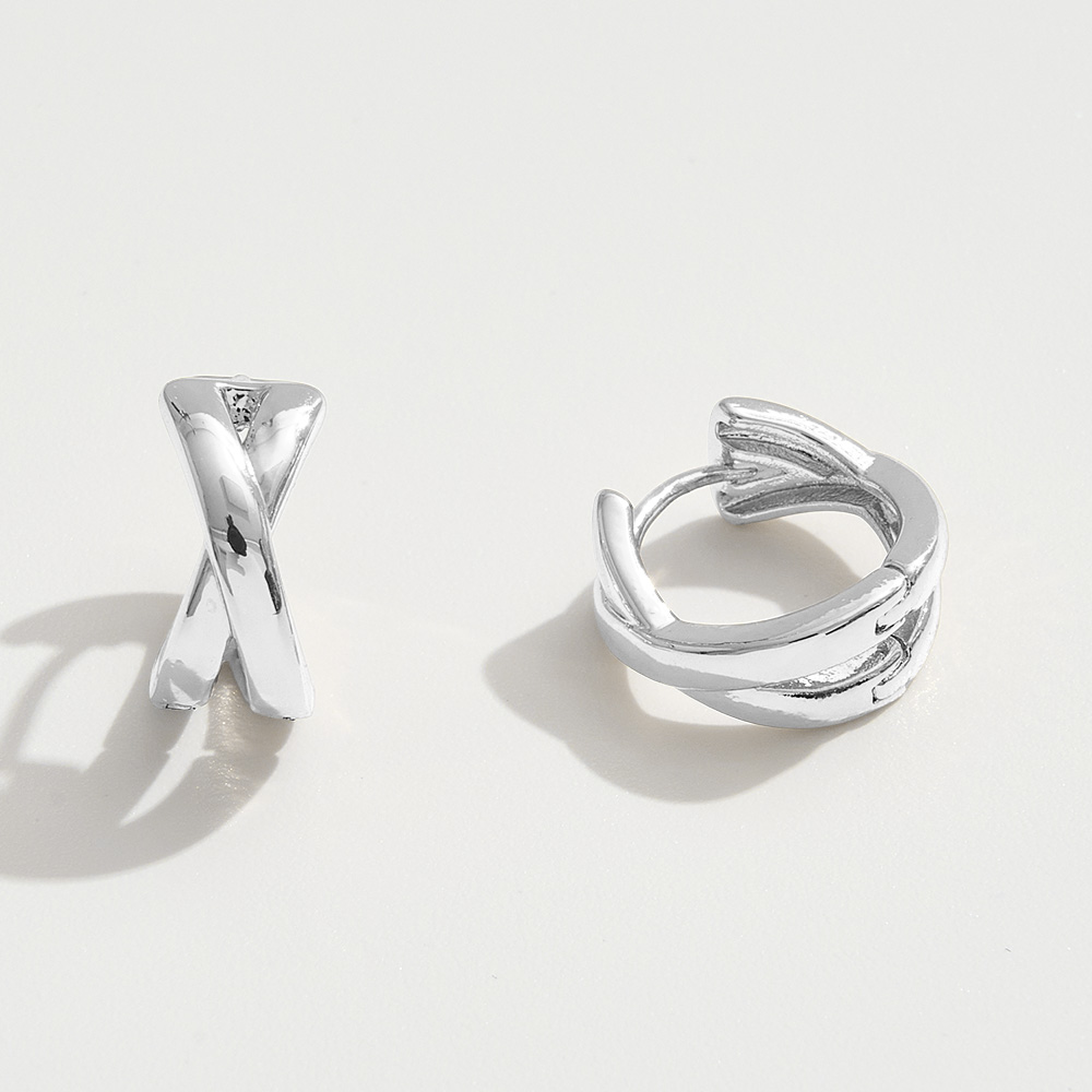 White Gold Dipped Crisscross Huggie Hoop Earrings