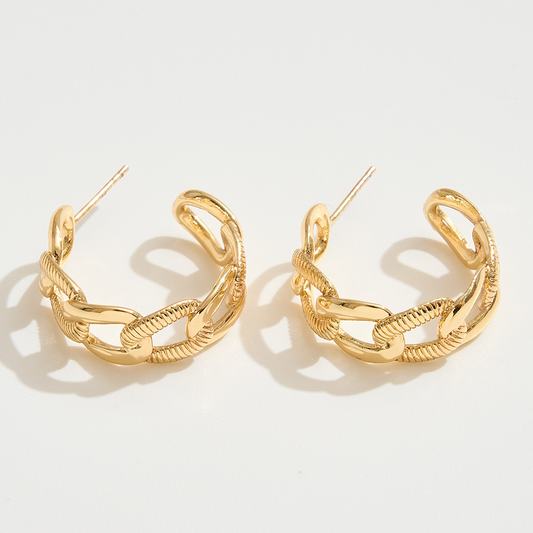 White Gold Dipped Chain Link Hoop Earrings