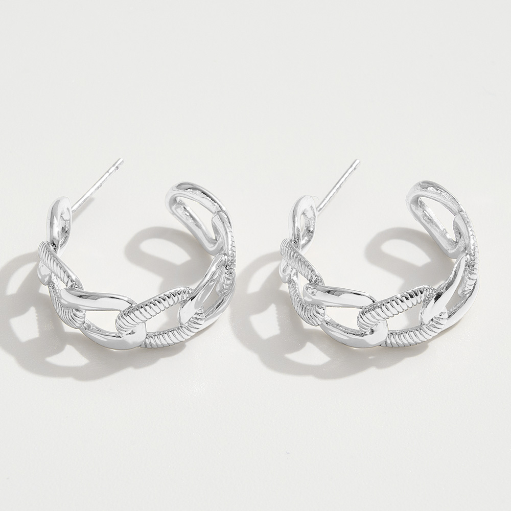 White Gold Dipped Chain Link Hoop Earrings