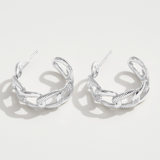 White Gold Dipped Chain Link Hoop Earrings