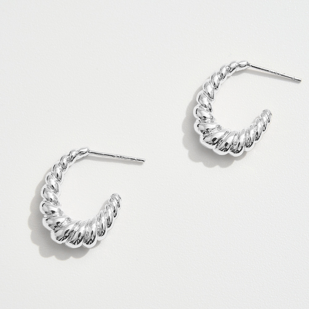 White Gold Dipped Twisted Small Hoop Earrings