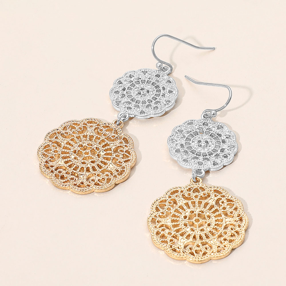 Double Metal Filigree Medallion Link Drop Earrings