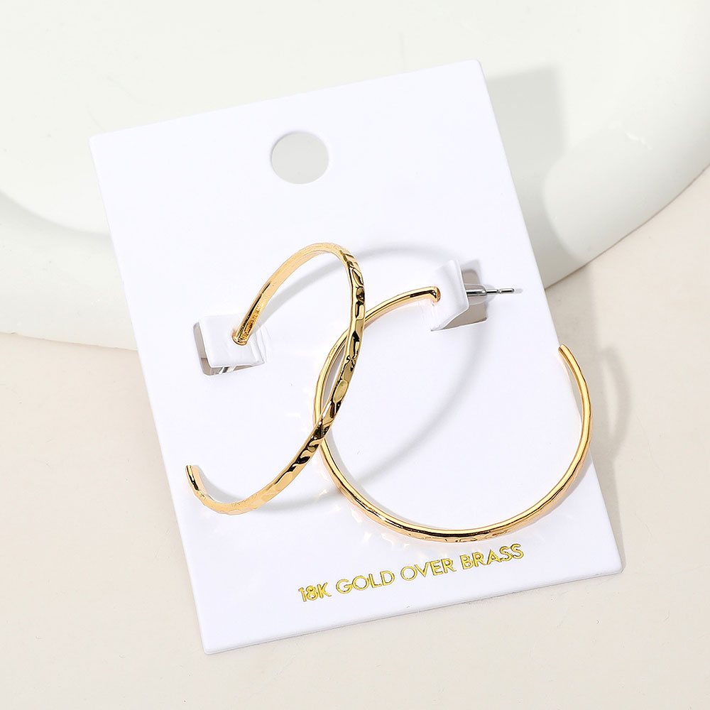 18K Gold Over Brass Hammered Skinny Hoop Earrings