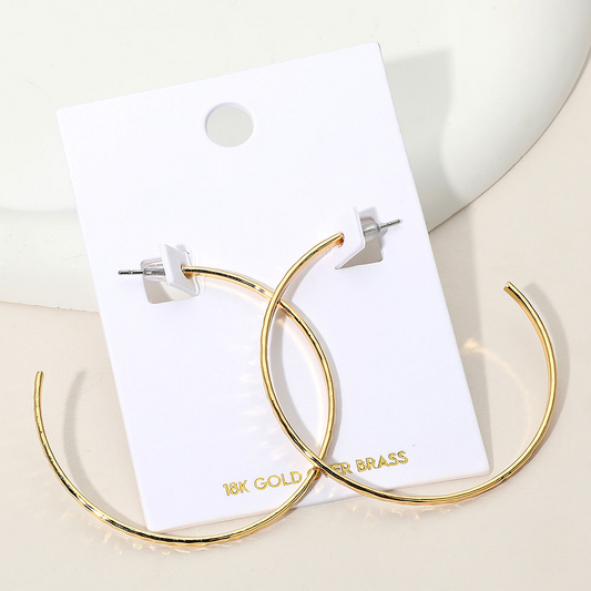 18K Gold Over Brass Hammered Skinny Hoop Earrings