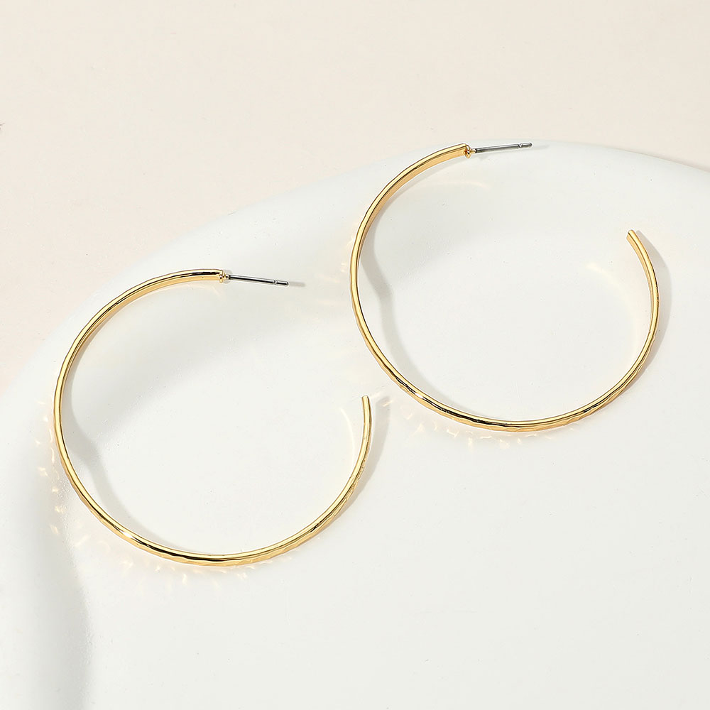 18K Gold Over Brass Hammered Skinny Hoop Earrings