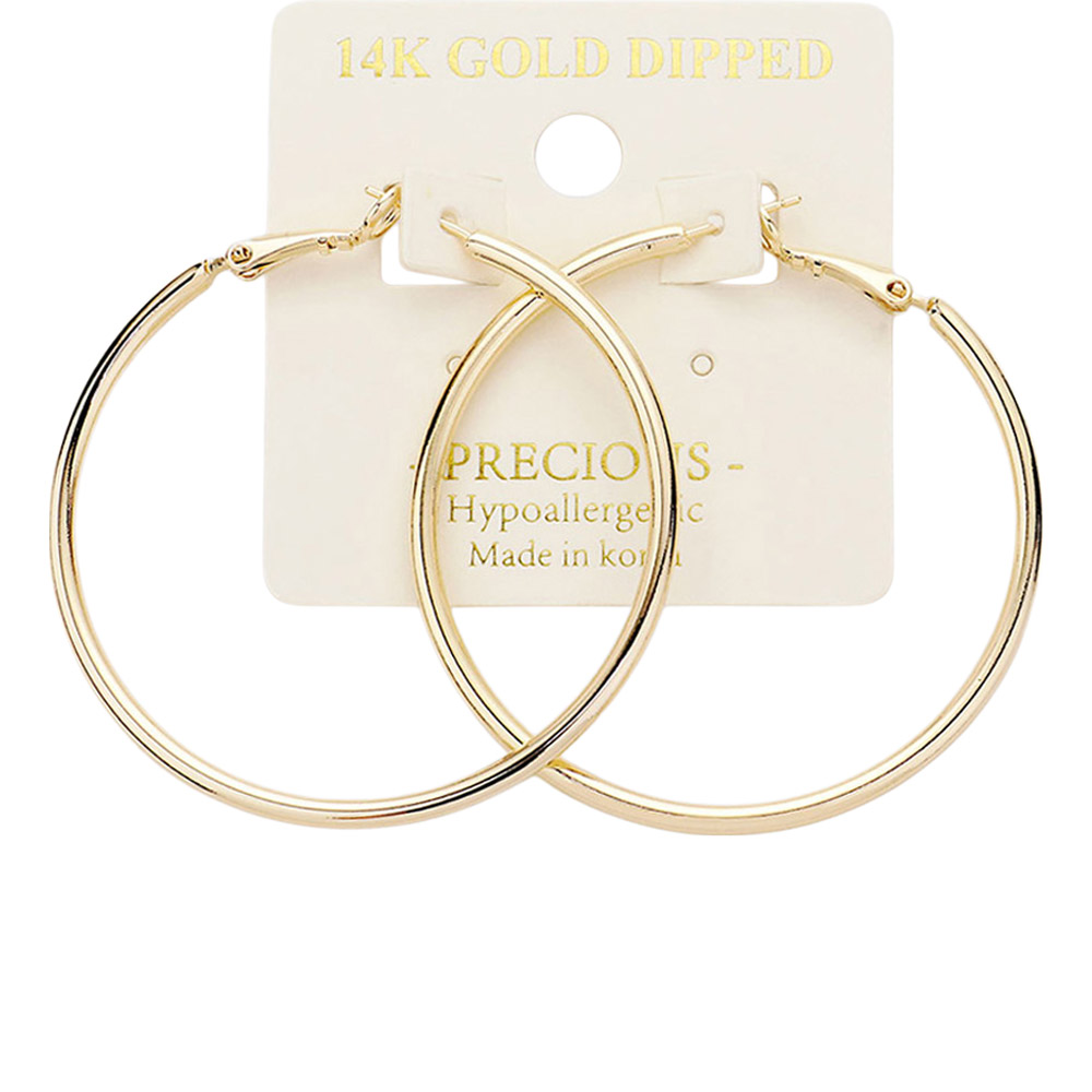 14K Gold Dipped 1.8 Inch Hypoallergenic Hoop Earrings