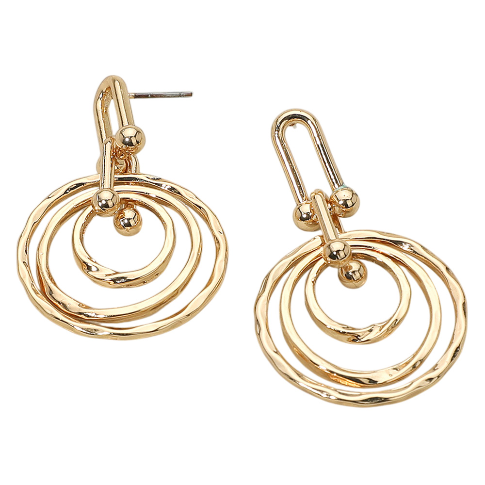 Hammered Metal Layered Spiral Hoop Drop Earrings