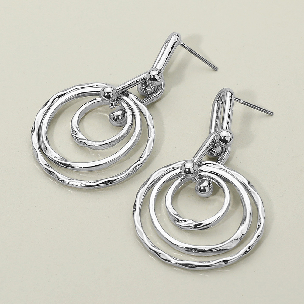 Hammered Metal Layered Spiral Hoop Drop Earrings