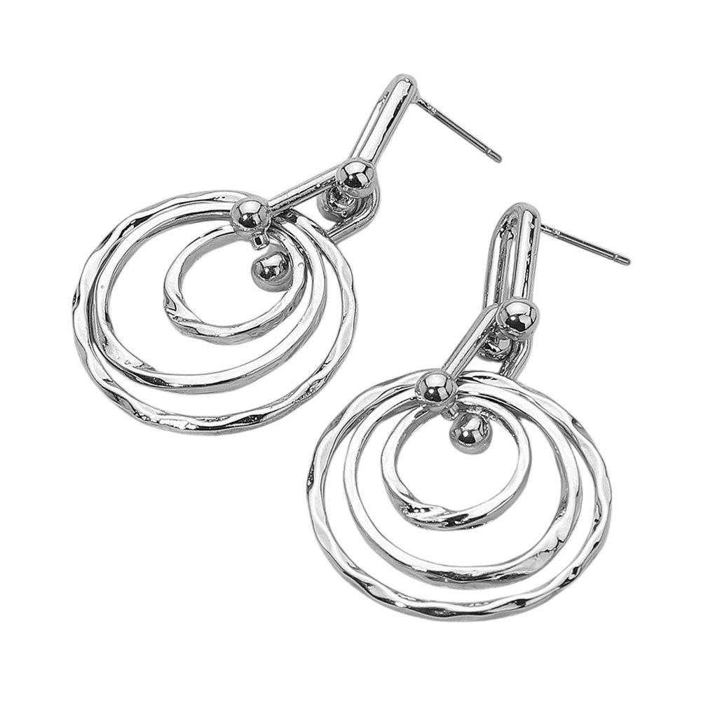Hammered Metal Layered Spiral Hoop Drop Earrings