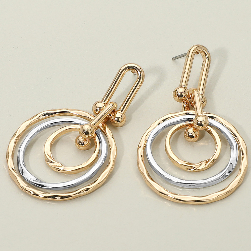 Hammered Metal Layered Spiral Hoop Drop Earrings