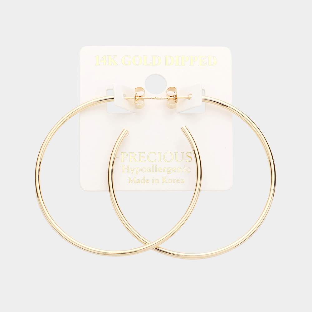 14K Gold Dipped 2.1 Inch Metal Hoop Earrings