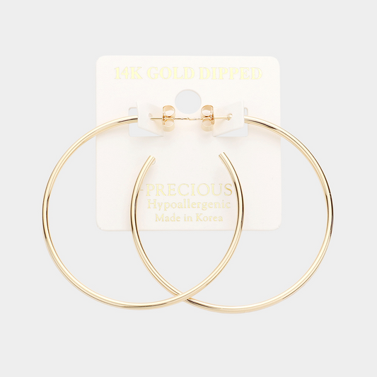14K Gold Dipped 2.1 Inch Metal Hoop Earrings