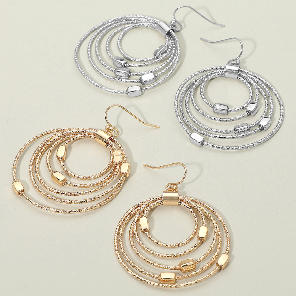 Textured Metal Multi Layered Hoop Dangle Earrings