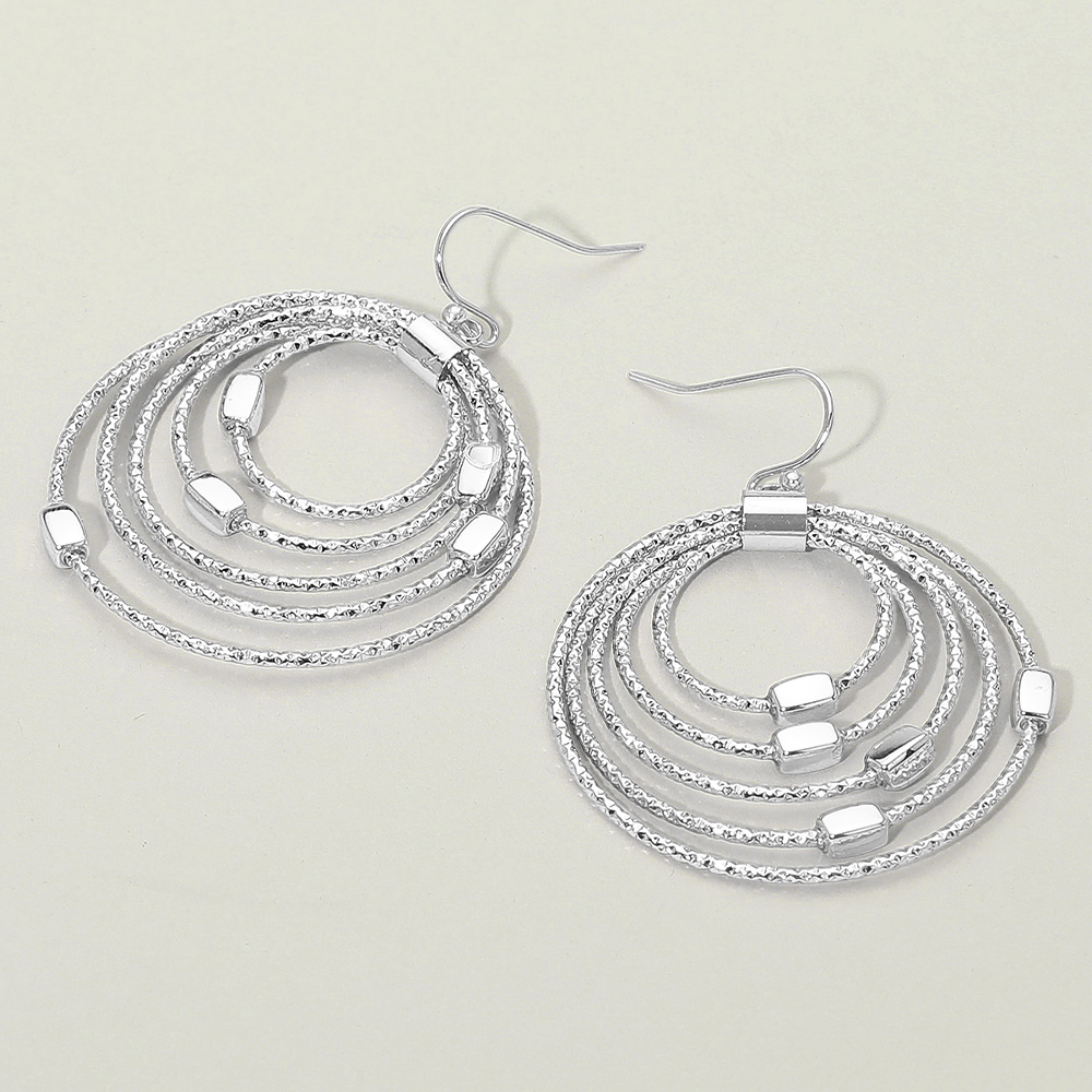 Textured Metal Multi Layered Hoop Dangle Earrings