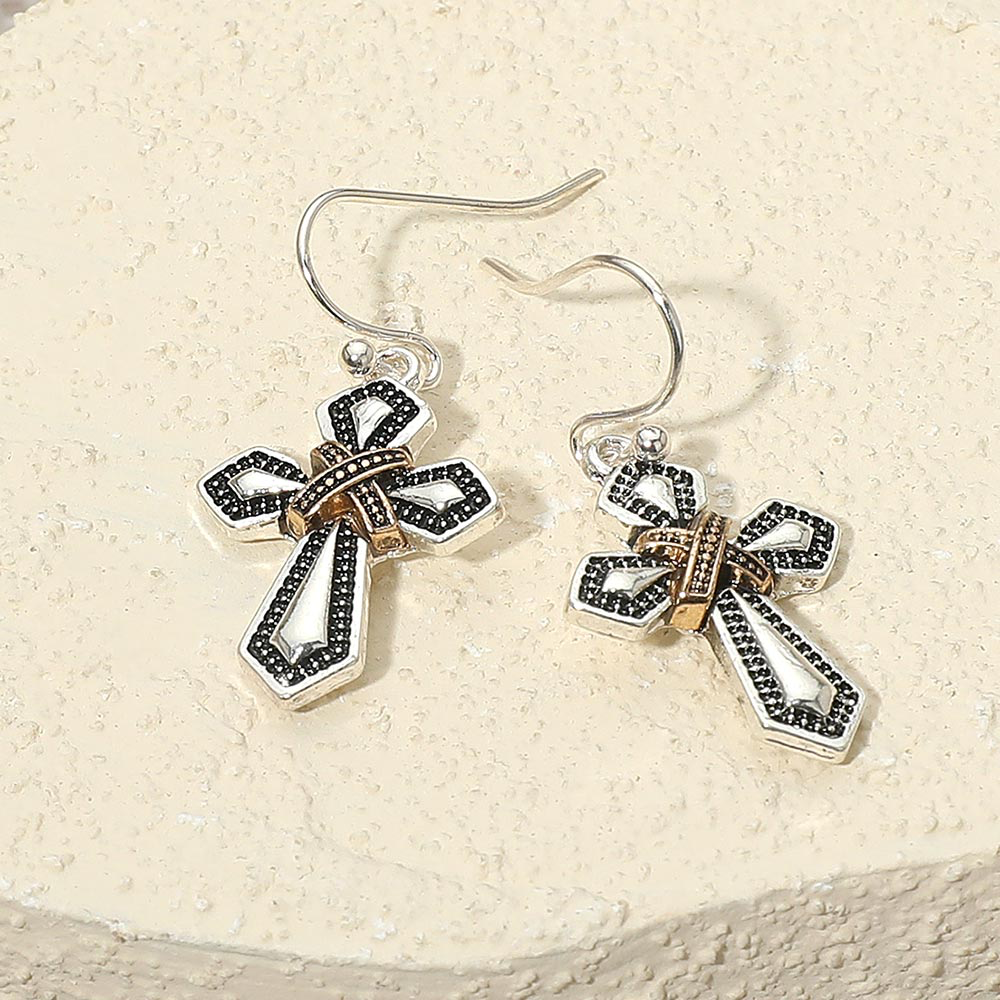 Antique Metal Cross Dangle Earrings