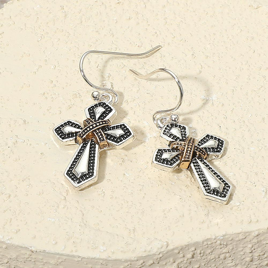 Antique Metal Cross Dangle Earrings