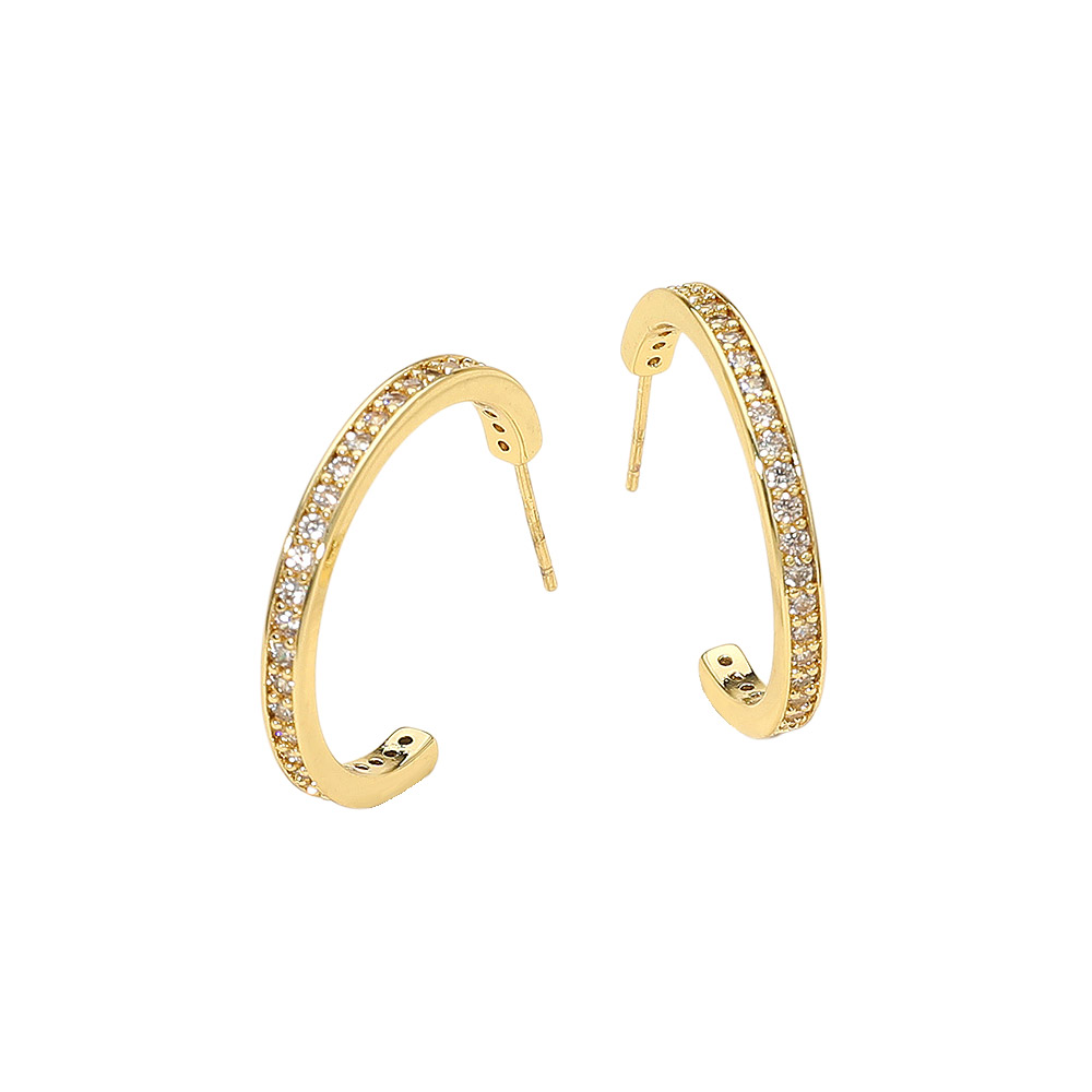14K Gold Dipped CZ Stone Paved Open Hoop Earrings