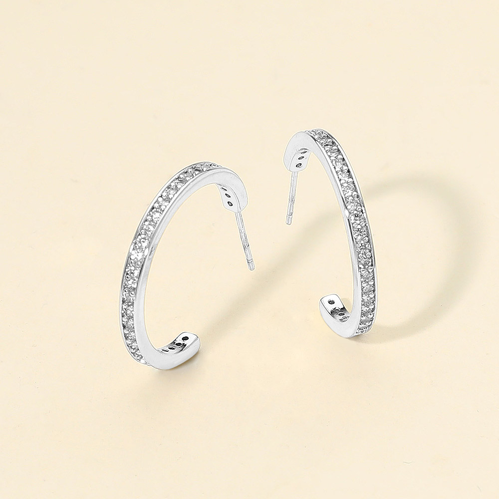 14K Gold Dipped CZ Stone Paved Open Hoop Earrings